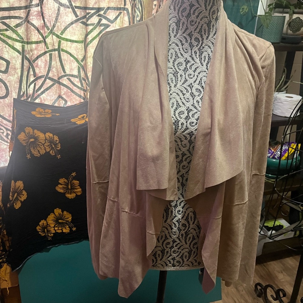 Bagatelle Taupe Open Front Waterfall Jacket
